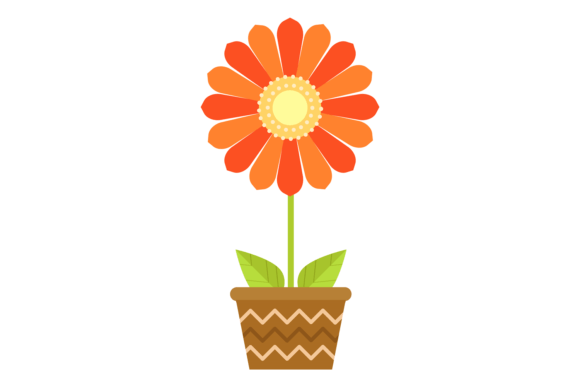 Bright Flower in Ceramic Pot Graphics & Illustrations