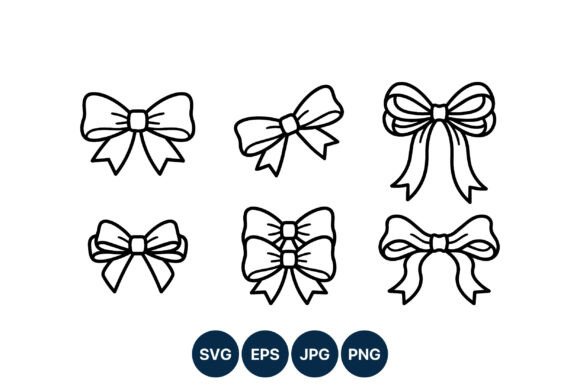 Decorative Bow Ribbon Line Art Vector Graphics