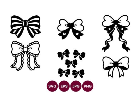 Vector Line Art Set of Decorative Bows for Graphics and Illustrations